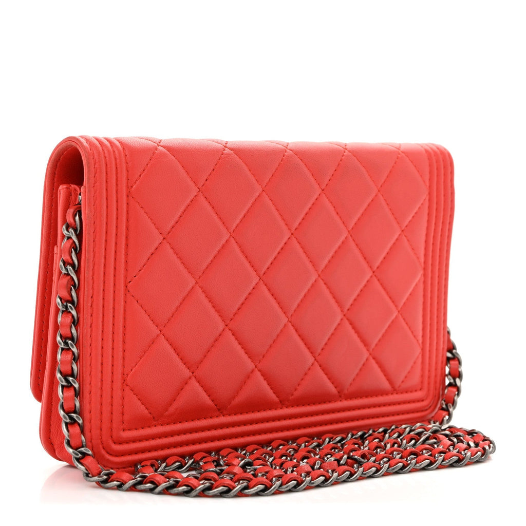 Lambskin Quilted Boy Wallet On Chain WOC Red
