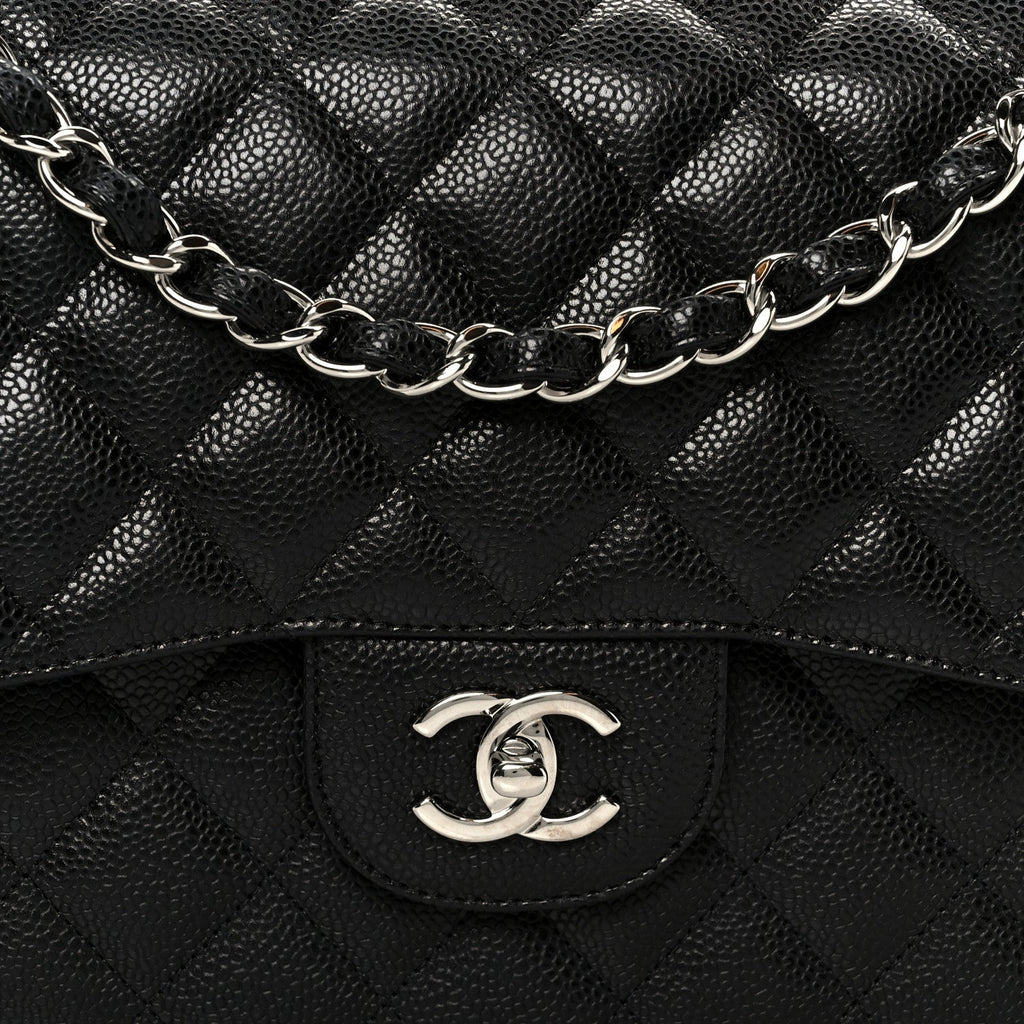 Caviar Quilted Jumbo Double Flap Black