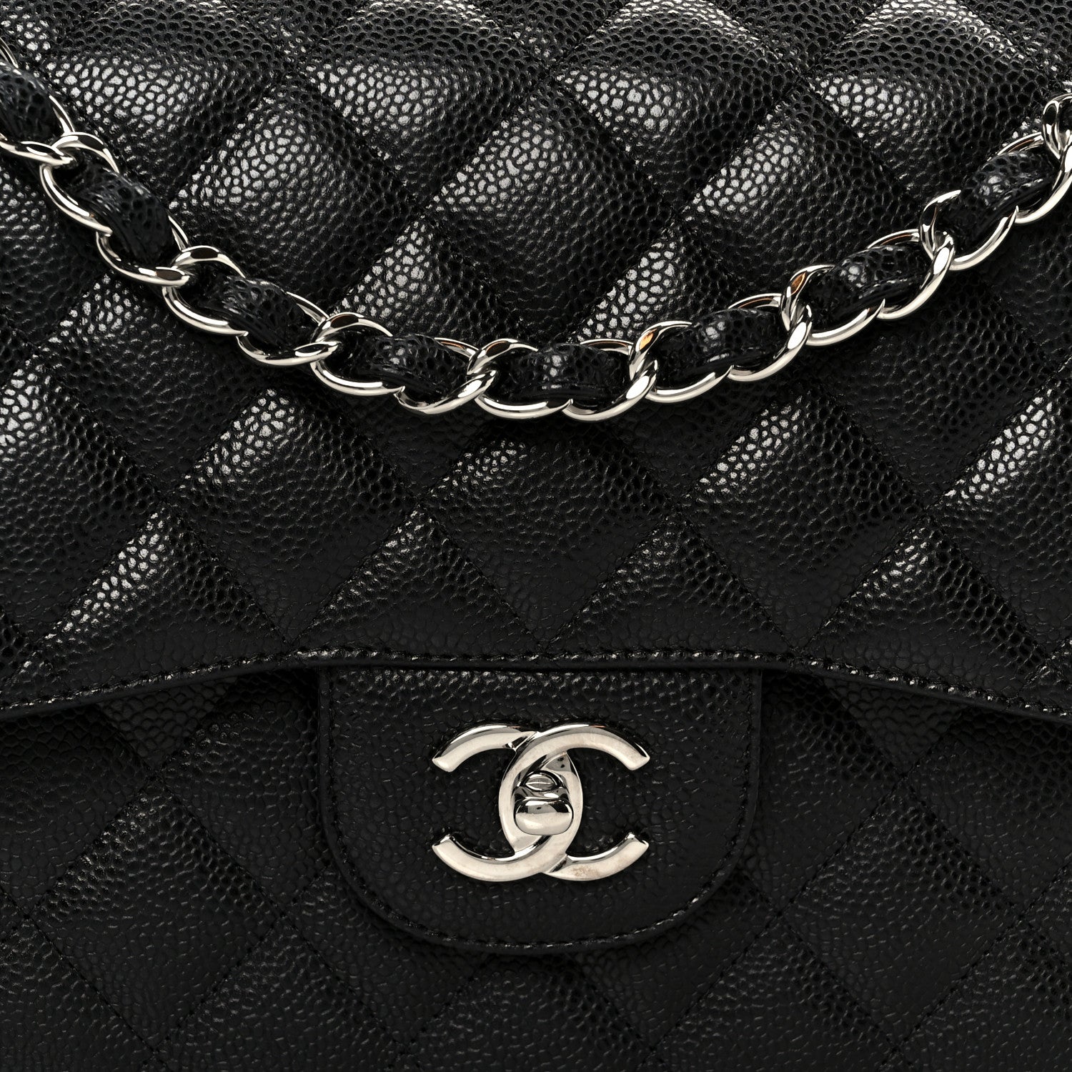 Caviar Quilted Jumbo Double Flap Black