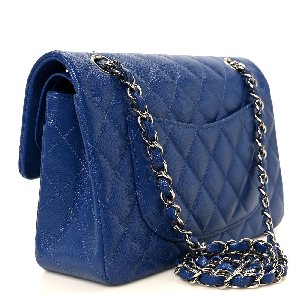 Caviar Quilted Small Double Flap Blue