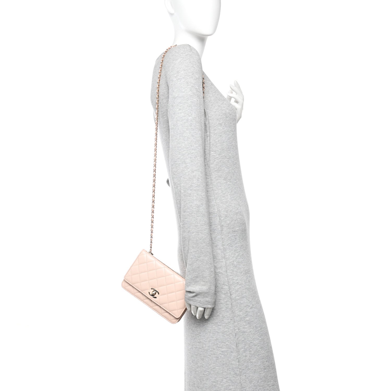 Lambskin Quilted Trendy CC Wallet On Chain WOC Light Beige