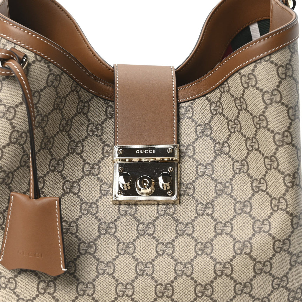 GG Icon Monogram Padlock Shoulder Bag Beige Dark Brown