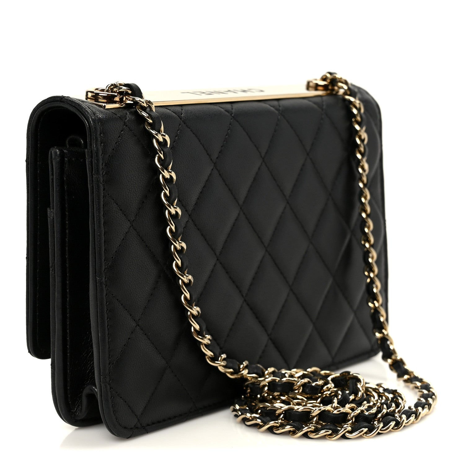 Lambskin Quilted Trendy CC Wallet On Chain WOC Black