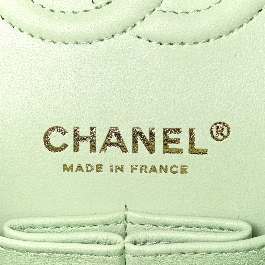 Caviar Quilted Small Double Flap Light Green