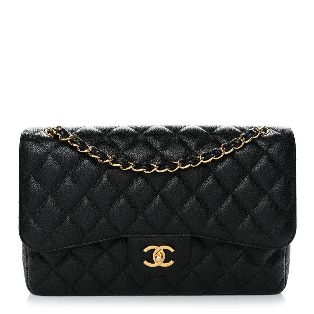 Caviar Quilted Jumbo Double Flap Black
