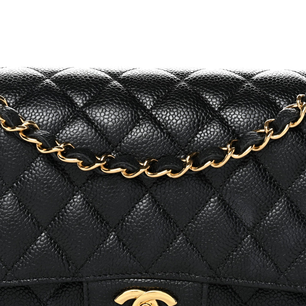 Caviar Quilted Medium Double Flap Black