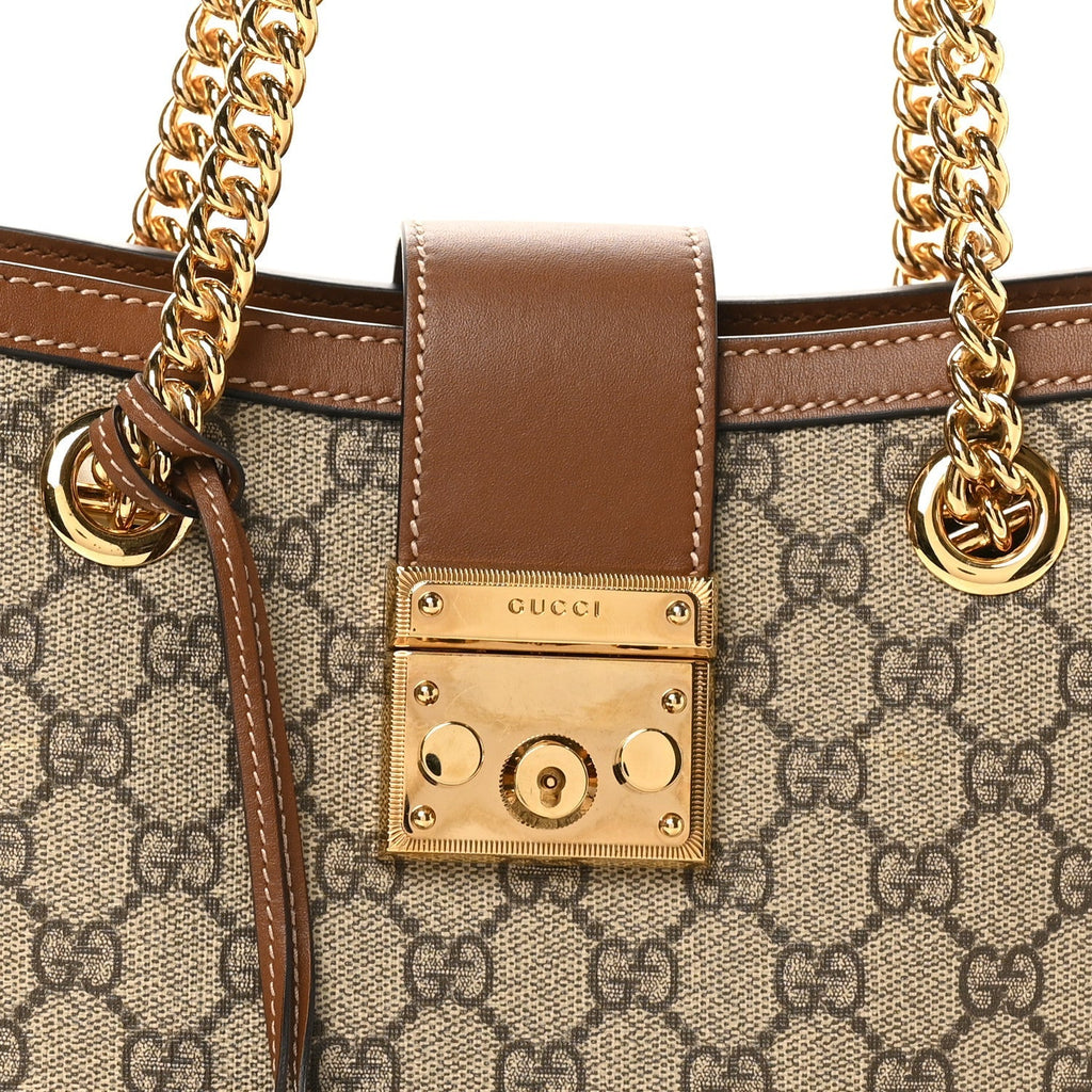 GG Supreme Monogram Calfskin Small Padlock Tote Beige Ebony Tuscany