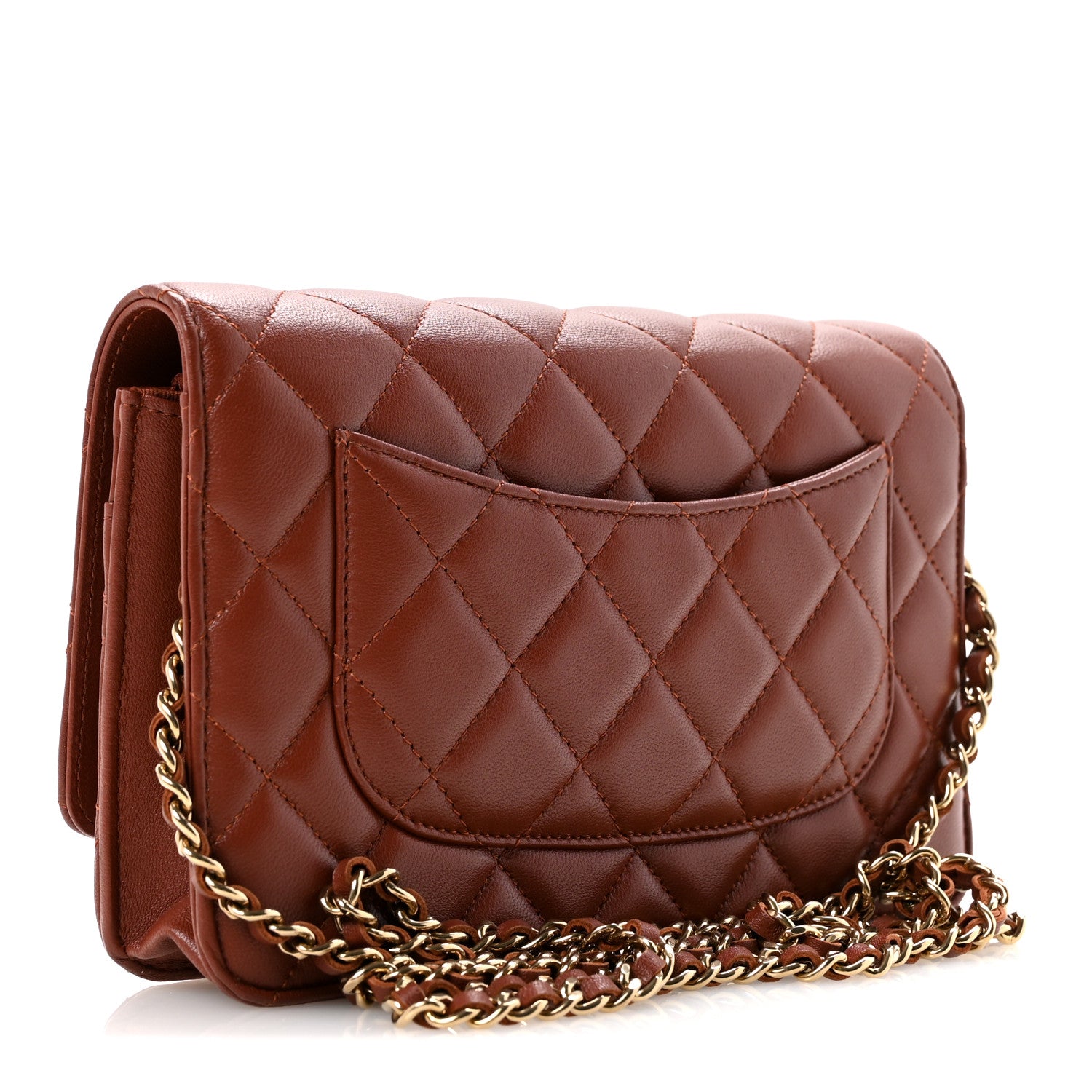 Lambskin Quilted Wallet On Chain WOC Brown