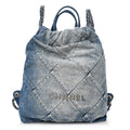 Denim Quilted Chanel 22 Backpack Blue