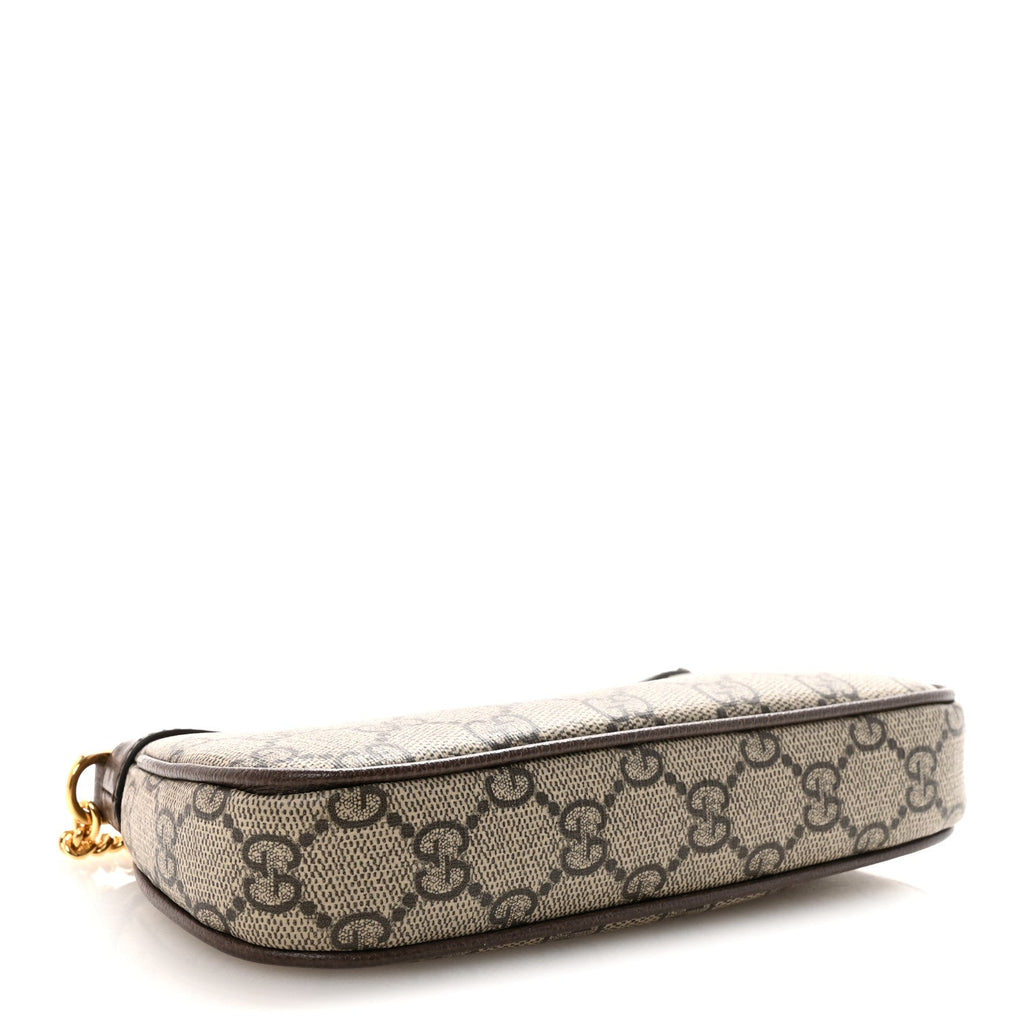 GG Supreme Monogram Textured Dollar Calfskin Mini Ophidia Chain Bag Beige Ebony