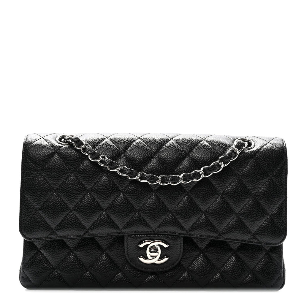 Caviar Quilted Medium Double Flap Black