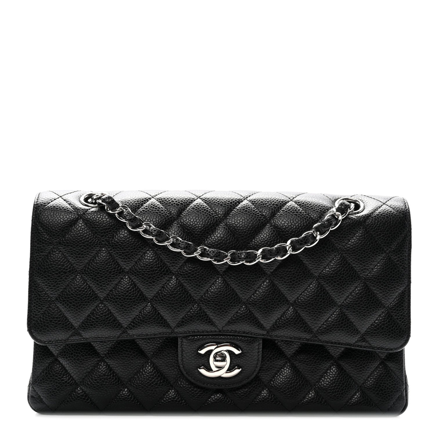Caviar Quilted Medium Double Flap Black