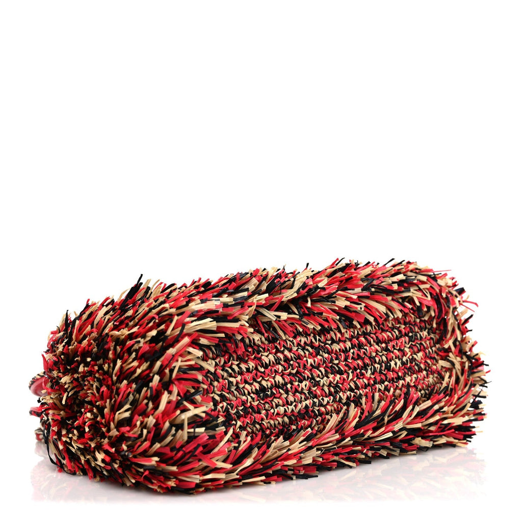 Raffia Fringe Nano Kelly Shopper Red Beige Black