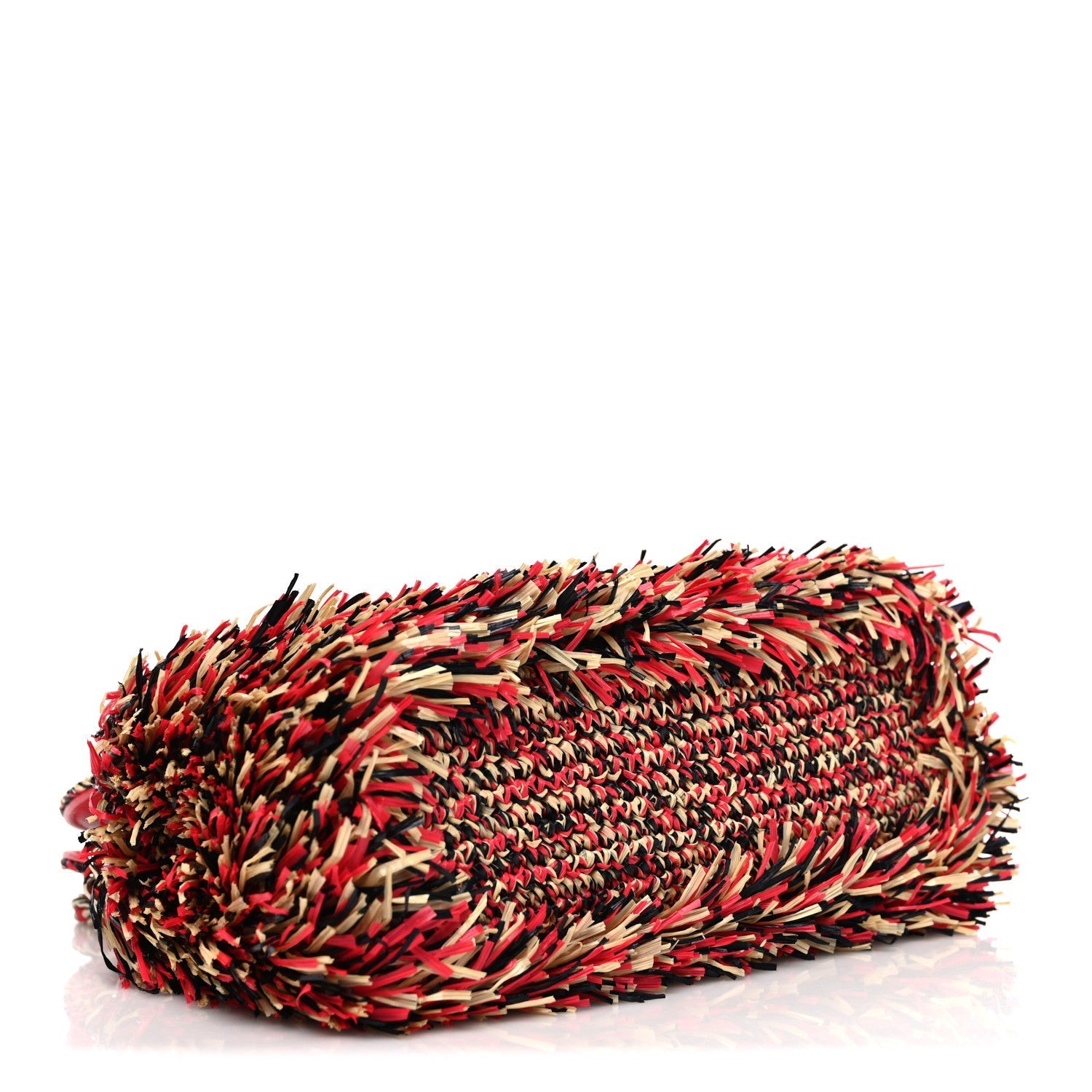 Raffia Fringe Nano Kelly Shopper Red Beige Black