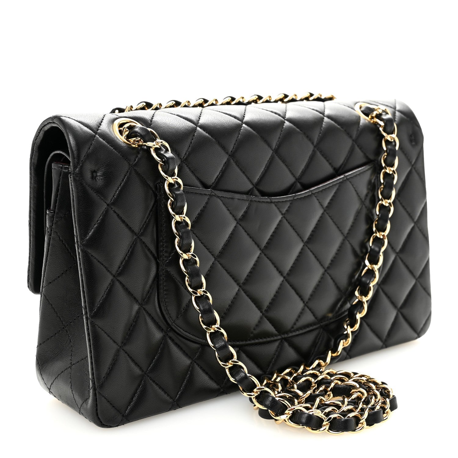 Lambskin Quilted Medium Double Flap Black