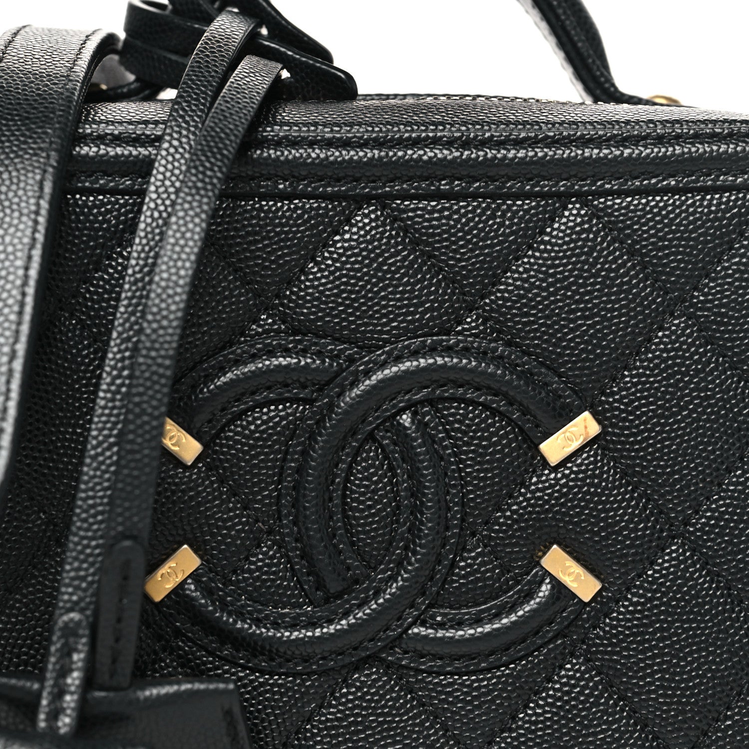 Caviar Quilted Small CC Filigree Vanity Case Black