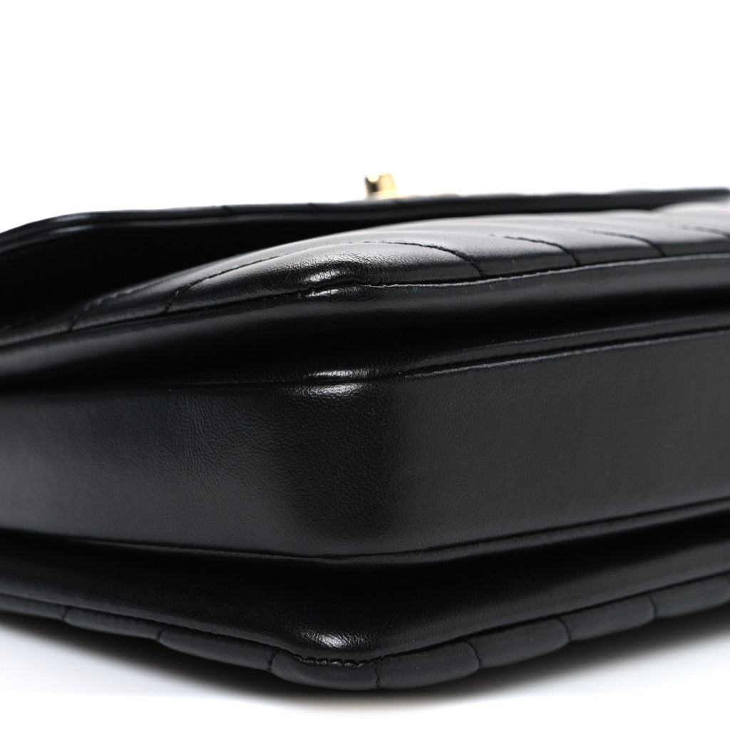Lambskin Chevron Quilted Small Trendy CC Flap Dual Handle Bag Black