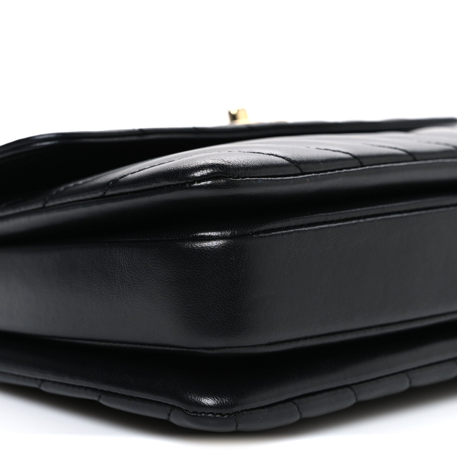 Lambskin Chevron Quilted Small Trendy CC Flap Dual Handle Bag Black