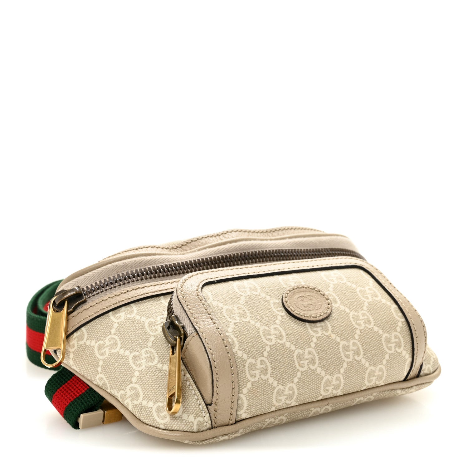 GG Supreme Monogram Textured Calfskin Web Retro Interlocking G Belt Bag Beige Mystic White Oatmeal