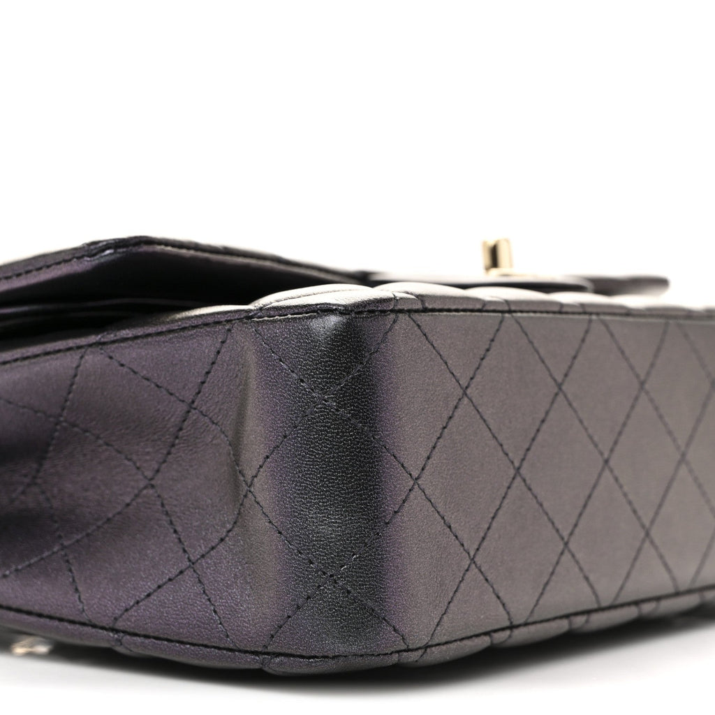 Iridescent Lambskin Quilted Medium Double Flap Black