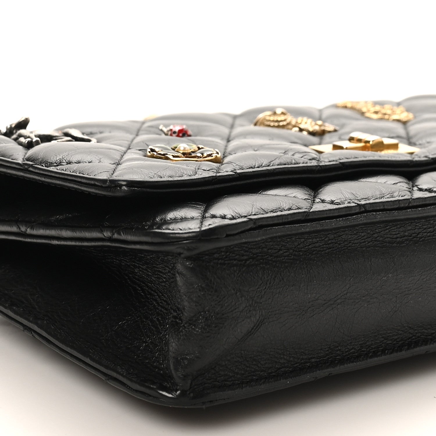 Aged Calfskin Lucky Charms 2.55 Reissue Wallet on Chain WOC Black