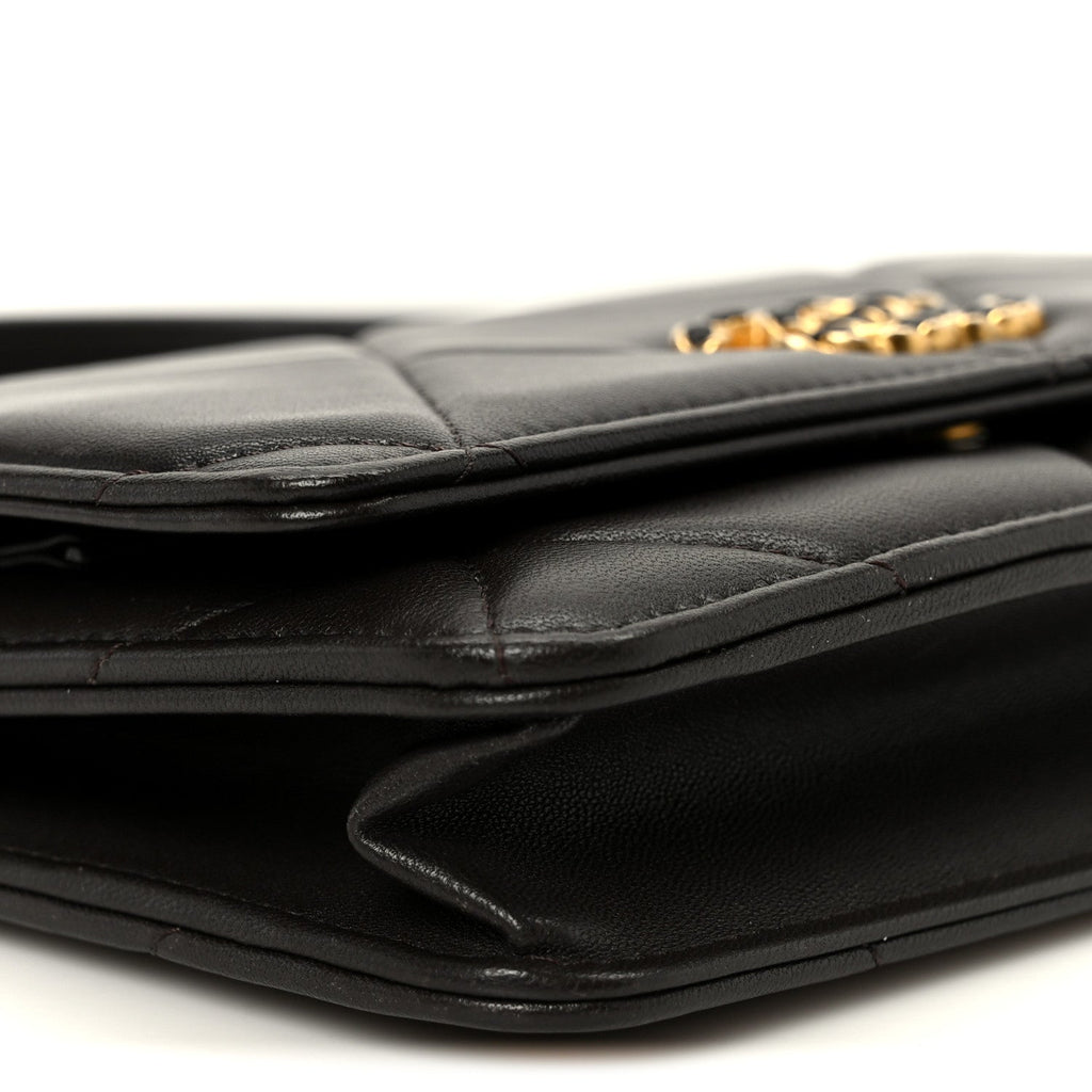 Lambskin Quilted Chanel 19 Wallet On Chain WOC Dark Brown