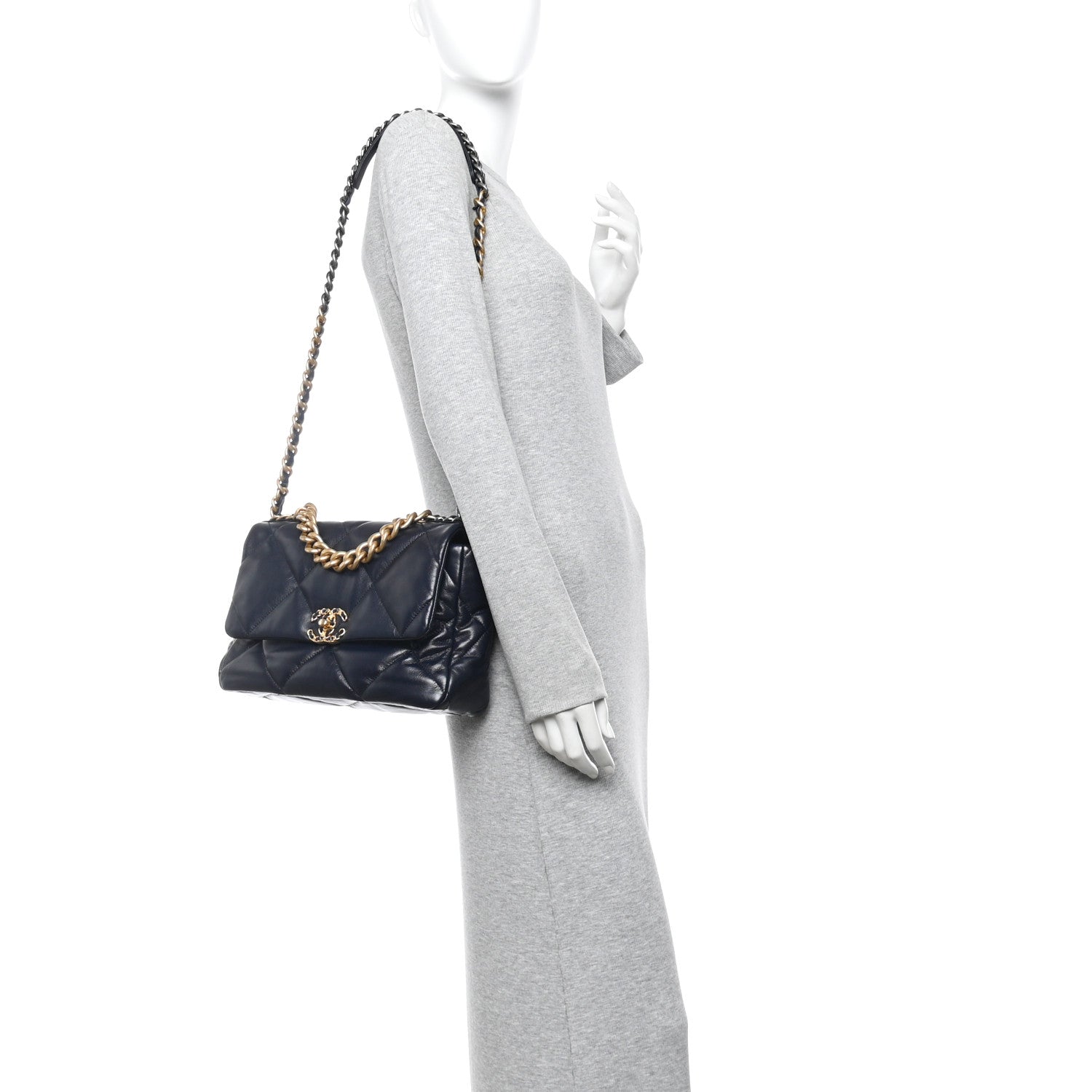 Goatskin Quilted Large Chanel 19 Flap Navy Blue
