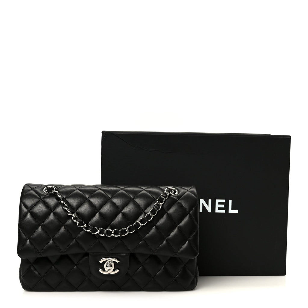 Lambskin Quilted Medium Double Flap Black