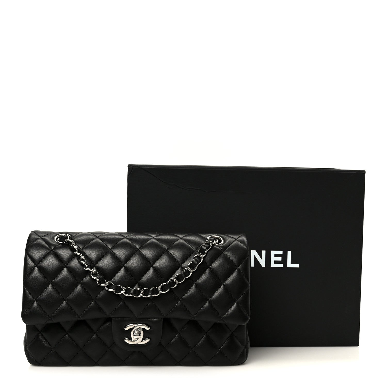 Lambskin Quilted Medium Double Flap Black