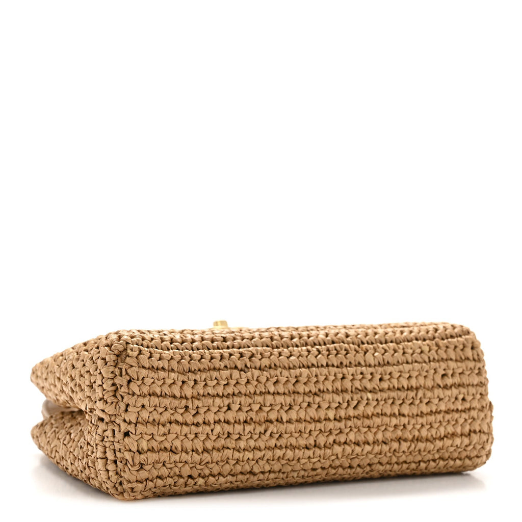 Braided Raffia Nano Kelly Flap Bag Dark Beige
