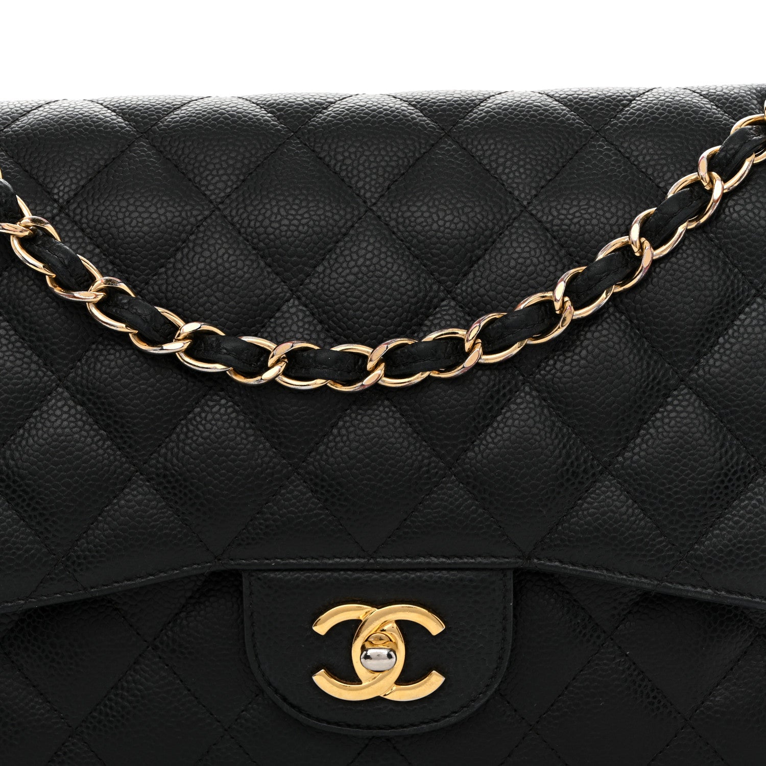 Caviar Quilted Jumbo Double Flap Black