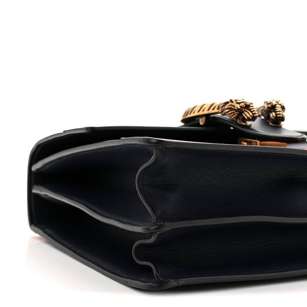 Moon Calfskin Web Medium Dionysus Bamboo Top Handle Bag Black Bright Evergreen Hibiscus Red