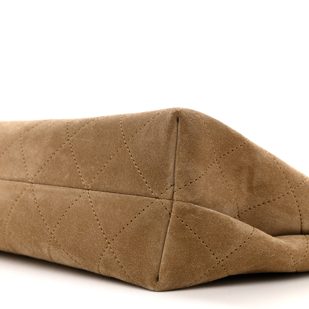 Suede Quilted Eyes On You Large Shopping Bag Beige