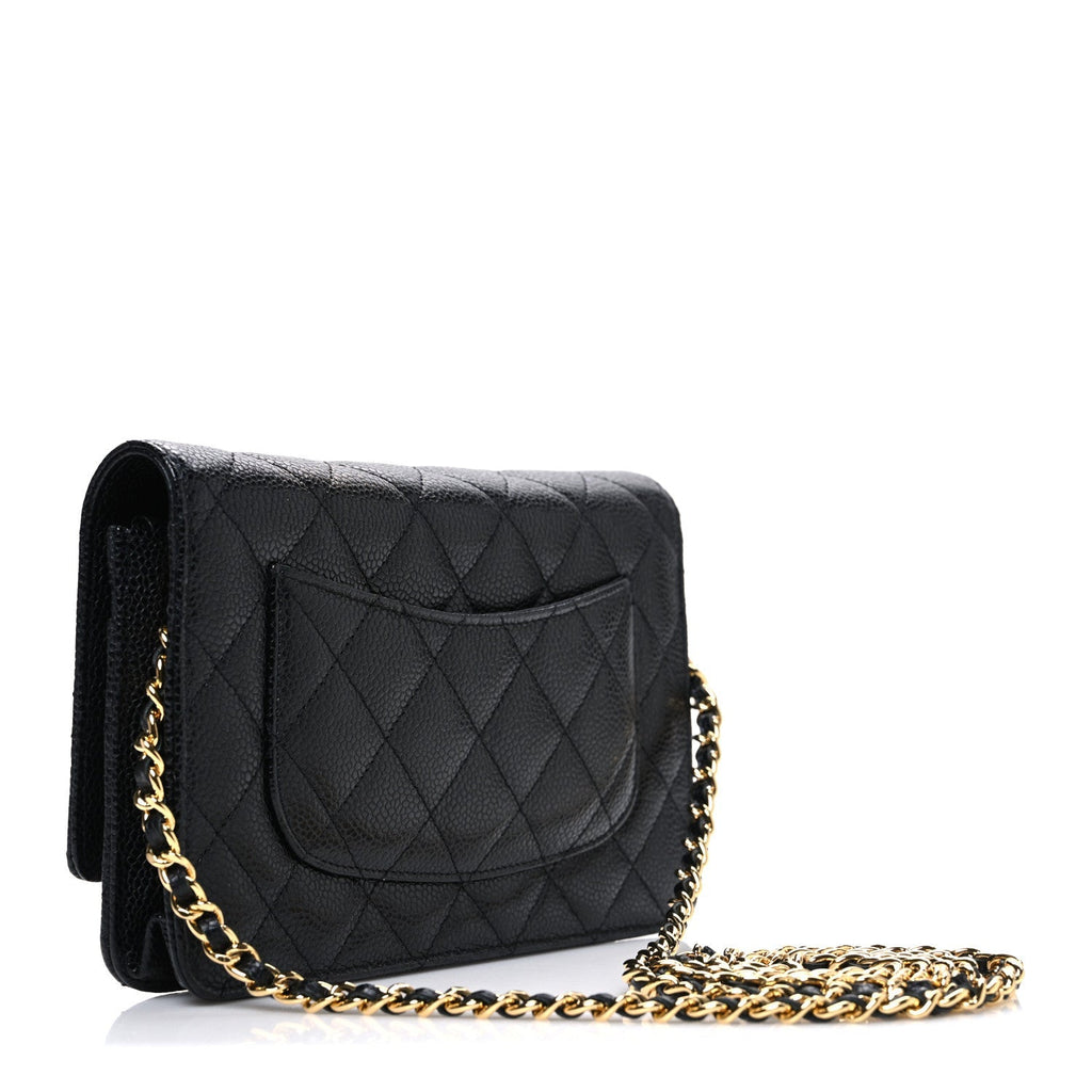 Caviar Quilted Wallet on Chain WOC Black