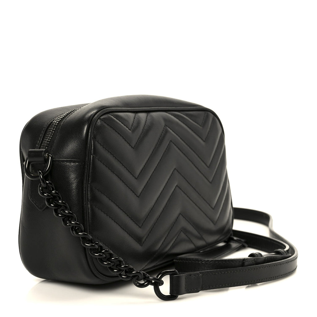 Calfskin Matelasse Monochrome Small GG Marmont Chain Shoulder Bag Black