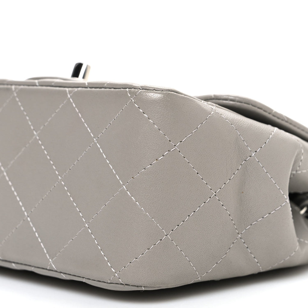Lambskin Quilted Mini Square Flap Grey