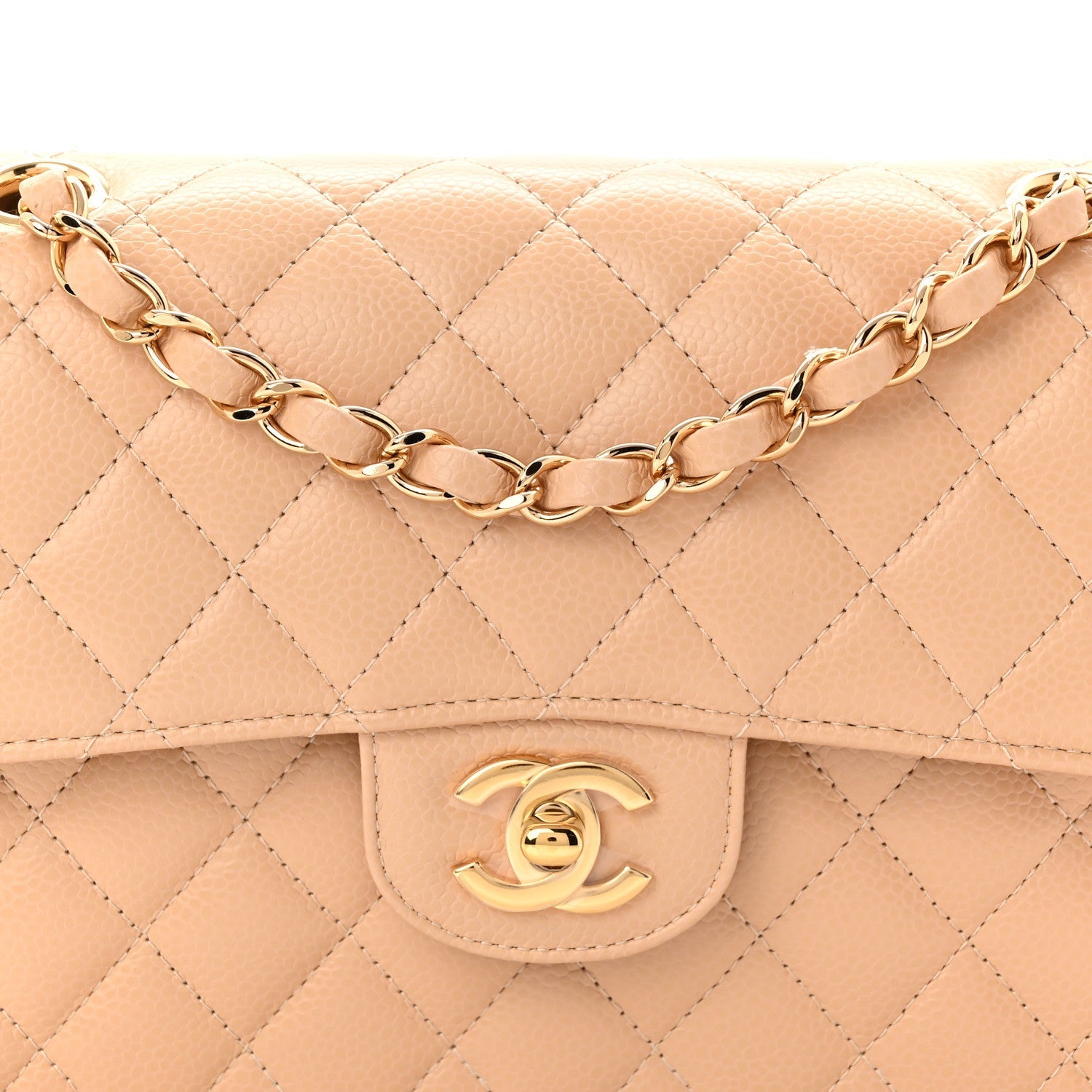 Caviar Quilted Small Double Flap Beige