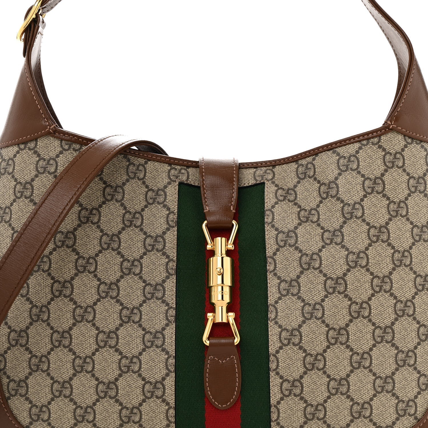 GG Supreme Monogram Azalea Calfskin Web Medium Jackie 1961 Hobo Beige Ebony Brown Sugar