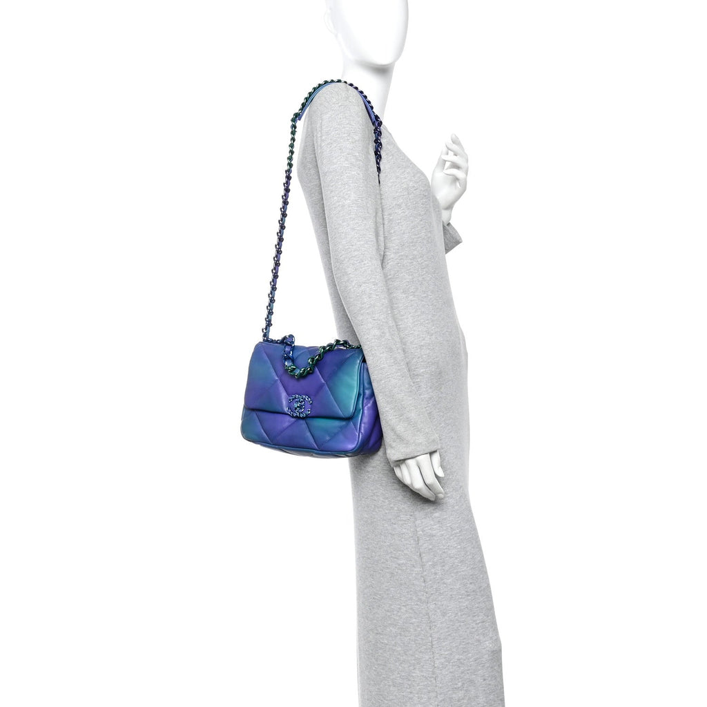 Tie Dye Calfskin Quilted Medium Chanel 19 Flap Blue Purple
