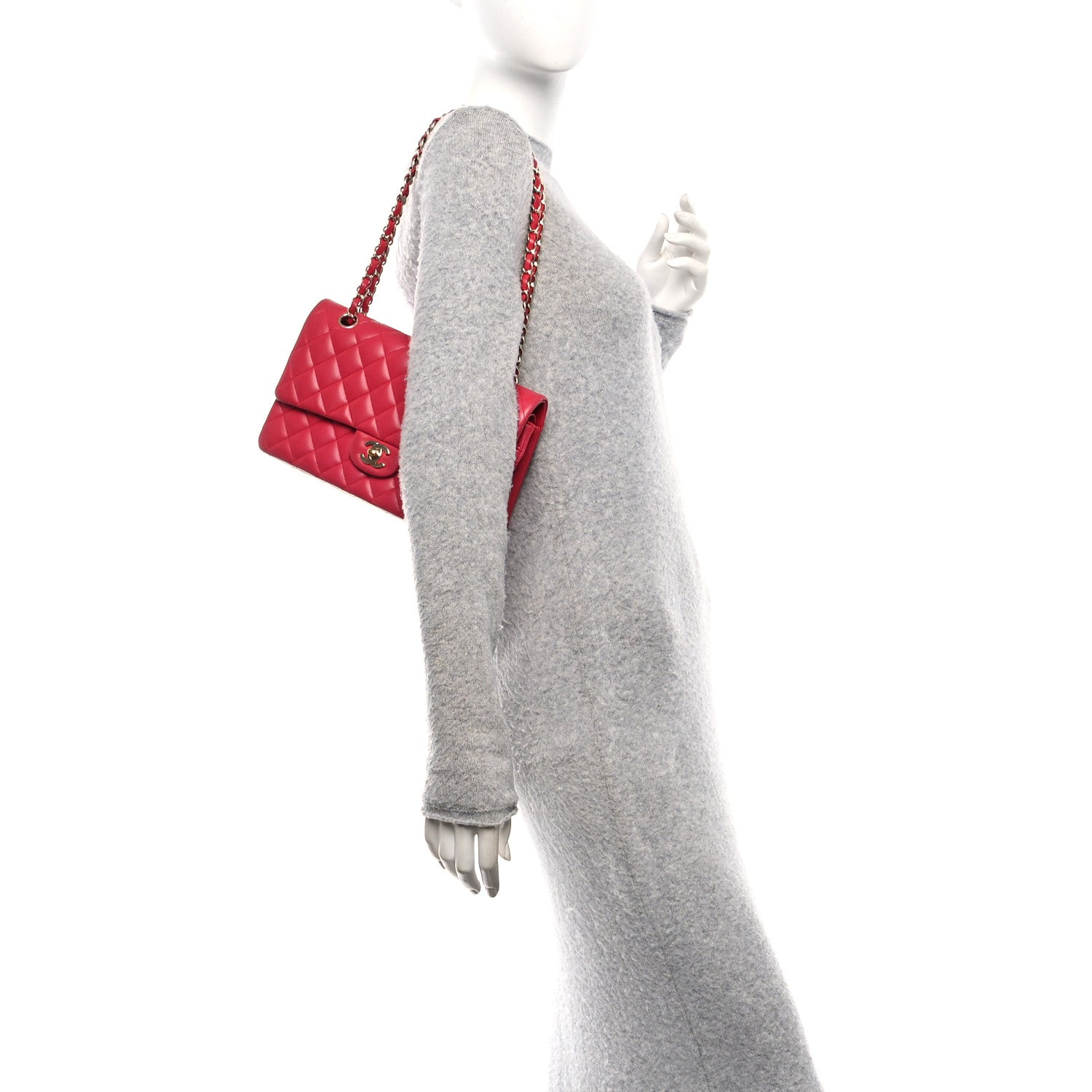 Lambskin Quilted Medium Double Flap Red
