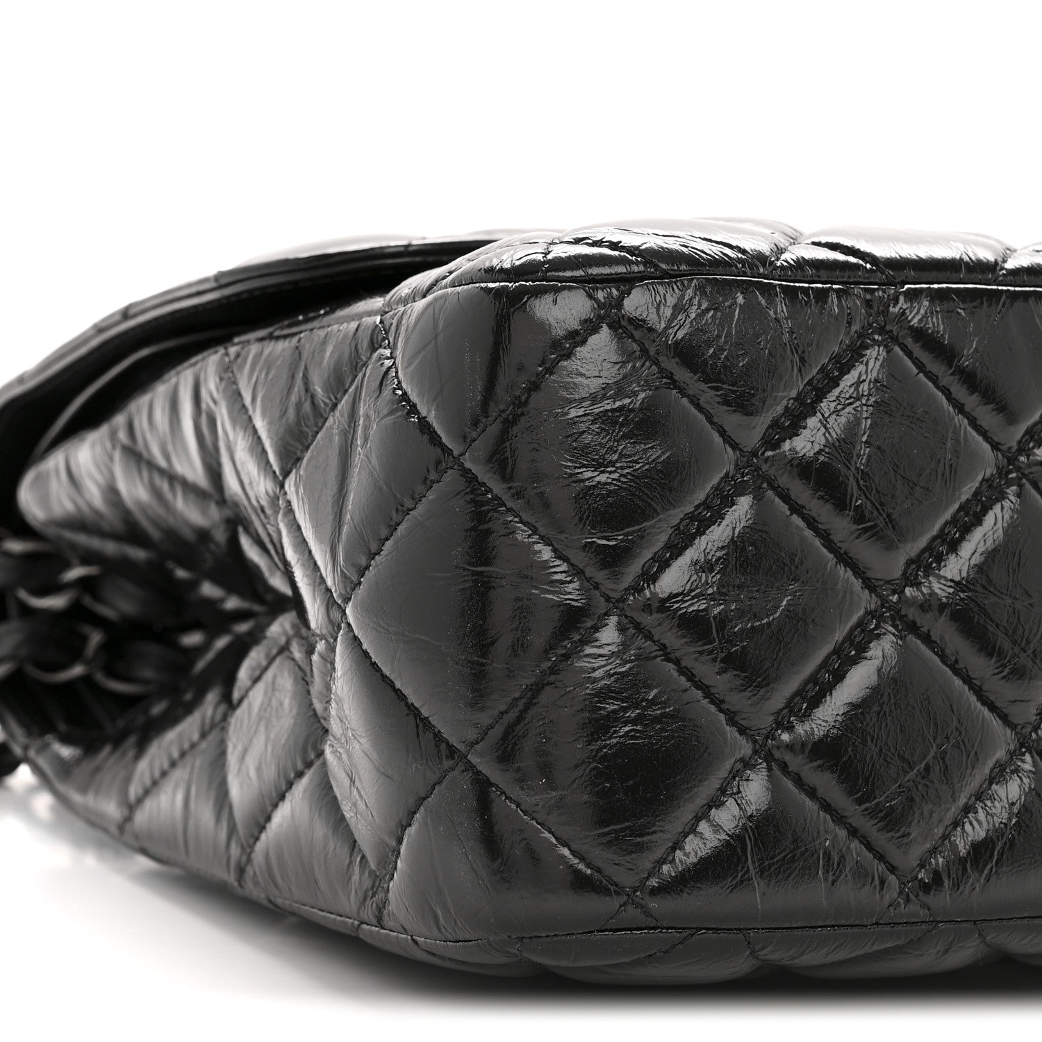 Shiny Crumpled Calfskin Quilted Jumbo Double Flap So Black