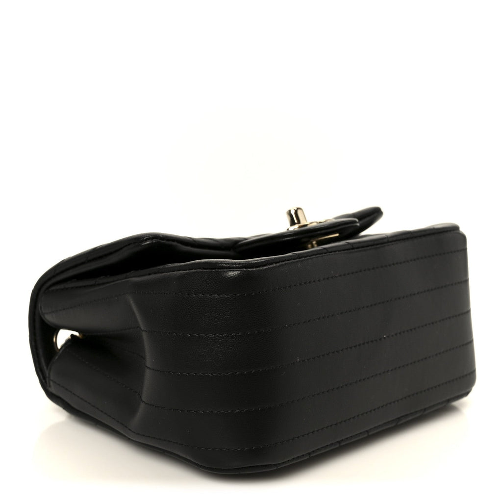 Lambskin Chevron Quilted Mini Square Flap Black