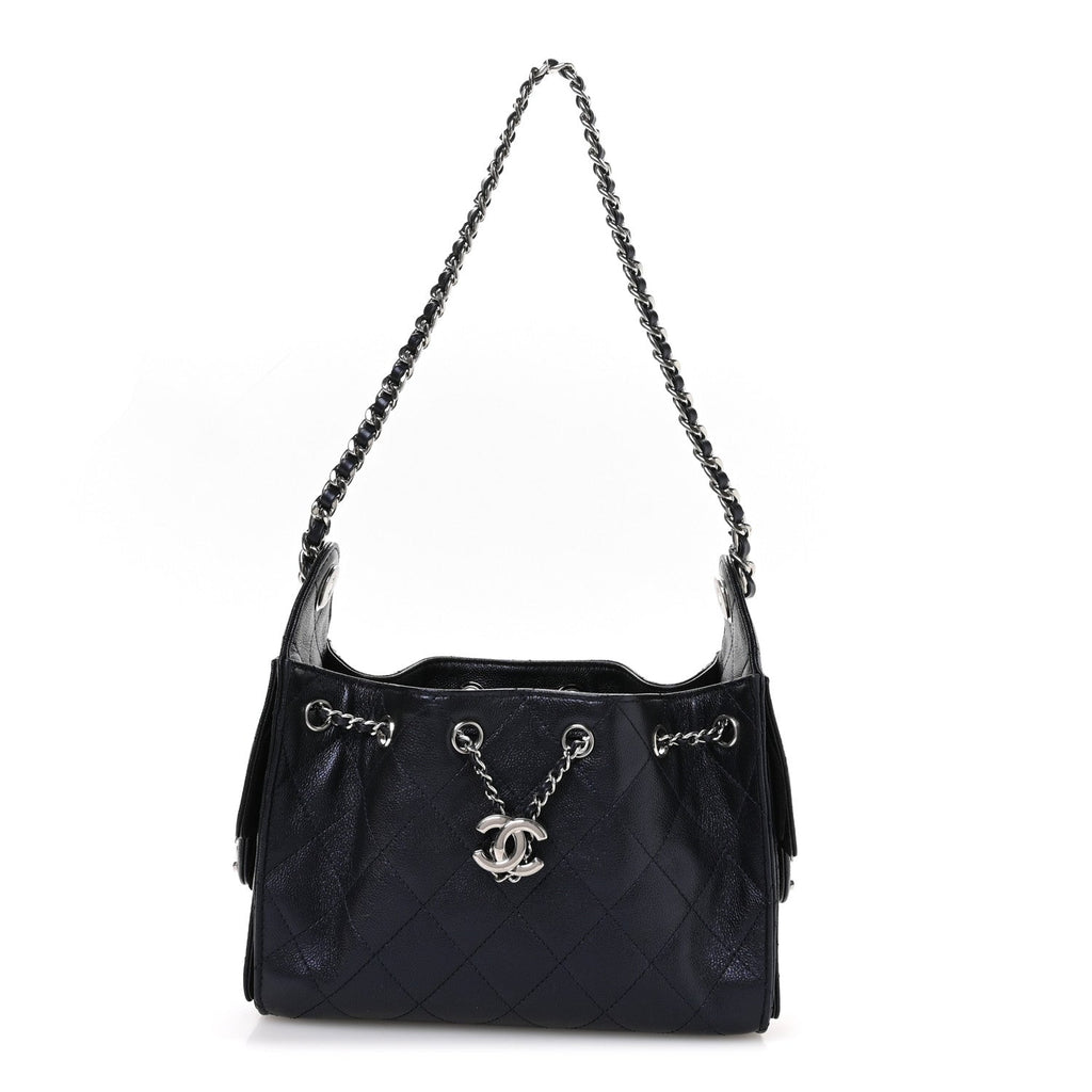 Metallic Caviar Quilted Mini Chanel 25 Handbag Dark Blue
