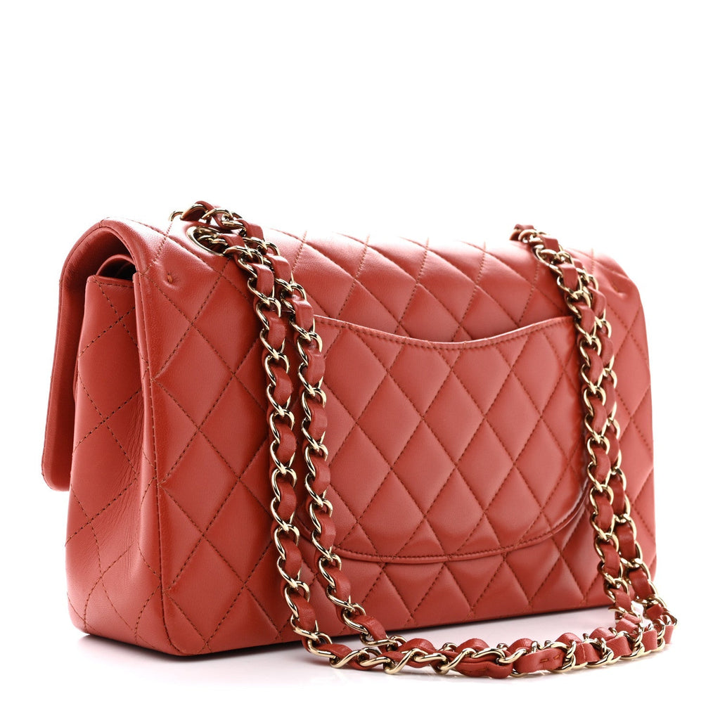 Lambskin Quilted Medium Double Flap Brown
