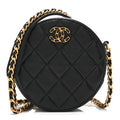 Goatskin Quilted Chanel 19 Round Clutch With Chain Black