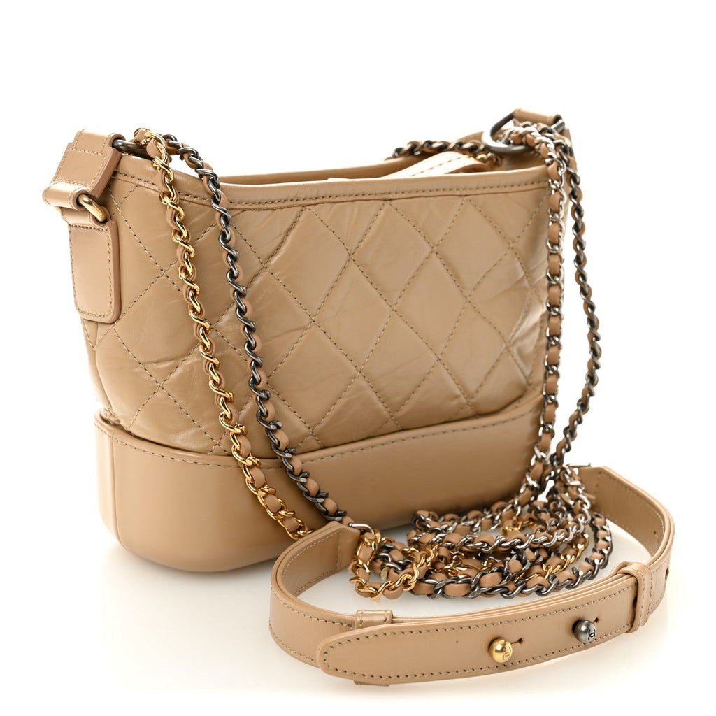 Aged Calfskin Quilted Small Gabrielle Hobo Beige