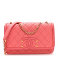 Caviar Quilted Small CC Filigree Flap Coral