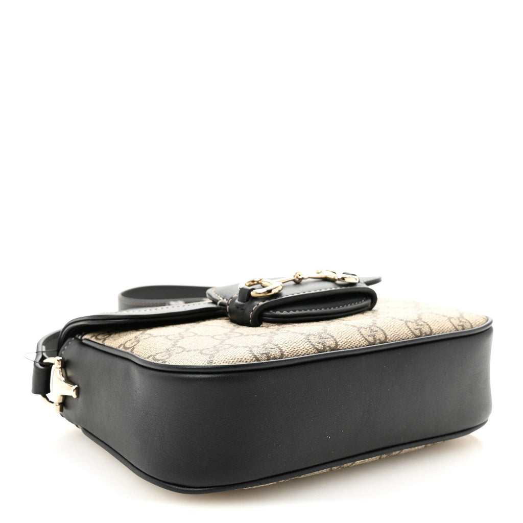GG Supreme Monogram Horsebit 1955 Soft Small Shoulder Bag Beige Black