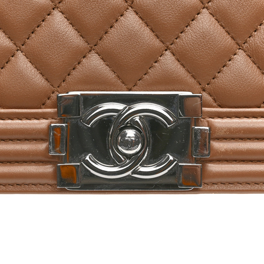 Calfskin Quilted New Medium Boy Flap Dark Beige