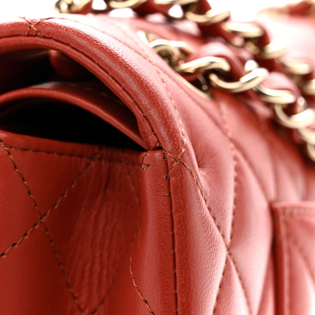 Lambskin Quilted Medium Double Flap Brown
